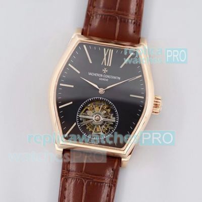 Swiss Replica Vacheron Constantin Malte Tourbillon Watch Rose Gold Black Dial